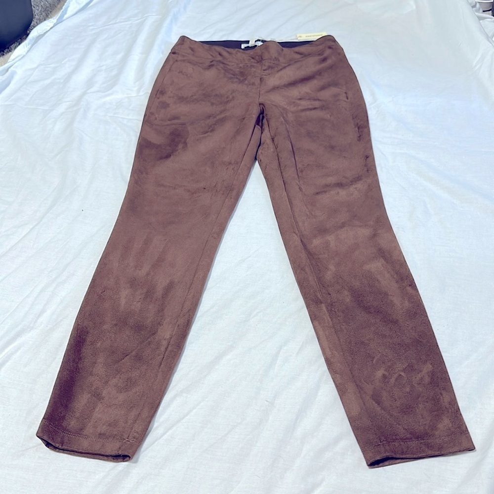 Max Studio Brown Faux Suede Style Legging Pants, Size Large NWT